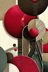 Poster - Abstract colorful composition with red spheres and golden textures