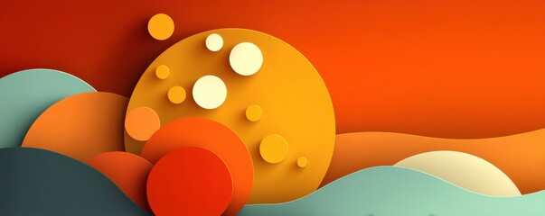 Poster - Abstract design with vivid orange and yellow overlapping circular shapes