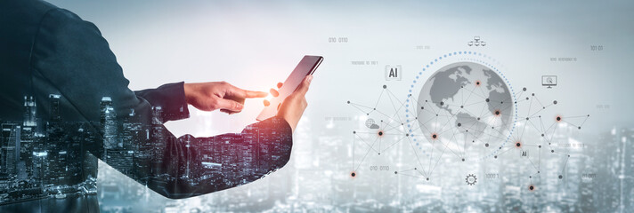 Poster - Global AI network showing connection between AI, global, and network elements across the digital world and data infrastructure Vouch