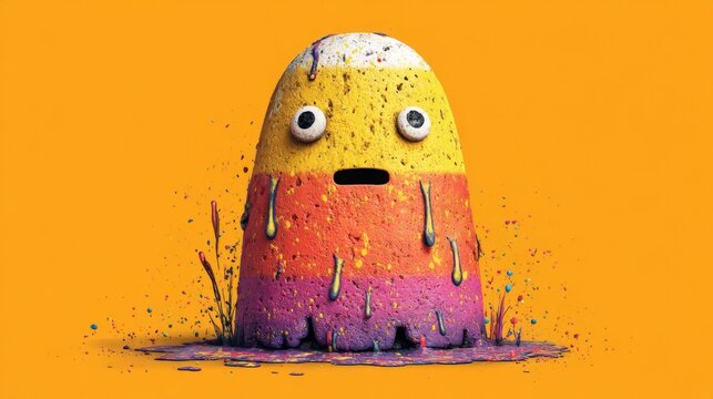 Colorful Melting Candy Ghost on Orange Background