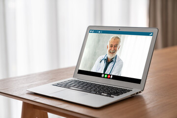 Poster - Doctor video call online by modish telemedicine software application for virtual meeting with patient