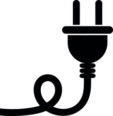 Poster - Simple Black and White Vector Illustration of an Electrical Plug with Cord on a White Background for Graphic Design