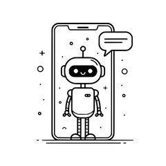Poster - Illustration of a robot character standing in front of a smartphone with a speech bubble on the screen