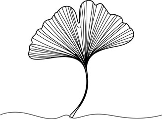 Poster - Elegant Ginkgo Biloba Leaf One Line Drawing on White Background Minimalist Botanical Art Modern and Simple Design Nature Inspired