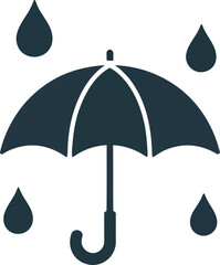 Poster - Umbrella Protection from Rain Icon Vector Illustration Weather Forecast Symbol for Rainy Season and Water Drops Isolated on White