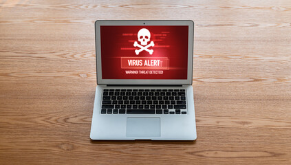 Poster - Virus warning alert on computer screen detected modish cyber threat , hacker, computer virus and malware