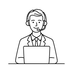 Poster - illustration of a man with headset and laptop in outline style for customer support services online 