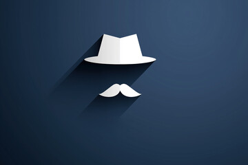 Poster - Creative white hat and mustache design on a dark blue background showcasing simplicity