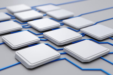 Poster - Digital circuit board with blank squares and blue lines connected in a modern design
