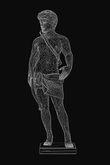 Poster - A black and white wireframe of a male archer standing confidently with hands on hips, set against a dark background. The minimalist design highlights strength and focus. Perfect for sports, fitness.