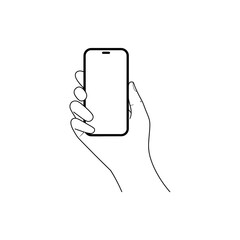 Poster - Hand holding a smartphone with a blank screen in a simple line drawing style on white