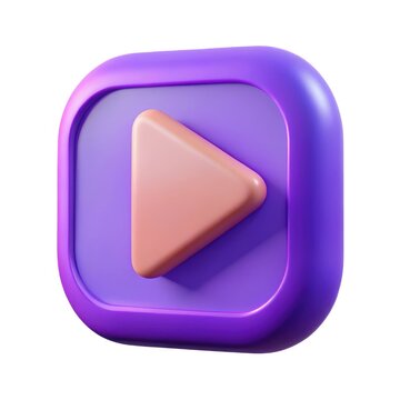 3d rendered purple play button icon with a peach triangle isolated on white background