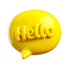 Poster - Bright yellow 3d speech bubble with the word hello isolated on transparent background