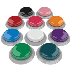 Collection of colorful glossy push buttons arranged in a grid pattern