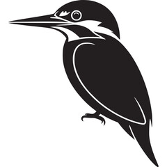 Poster - A black and white illustration of a bird with long beak perched on a branch in simple design style on transparent background