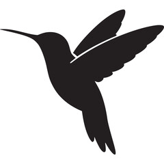 Poster - Silhouette of a hummingbird in mid flight with wings spread against a plain light gray background image on transparent background