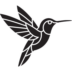 Poster - A stylized black hummingbird with geometric wings flying against a light gray background image on transparent background