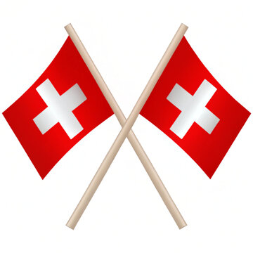 Swiss National Day Switzerland crossed two flags. Swiss flags on white background. Vector icon set. Vector illustration.
