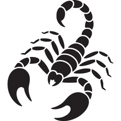 Poster - A stylized black scorpion with segmented tail and prominent pincers on a white background design art on transparent background