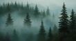 © yuli - Misty Evergreen Forest: Atmospheric Oil Painting with Depth and Texture