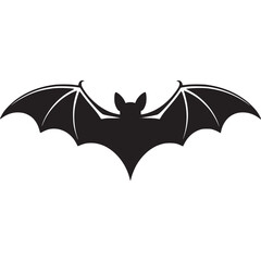 Poster - A simple graphic illustration of a black bat silhouette with wings spread on a white background on transparent background