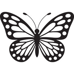 Poster - A symmetrical black and white butterfly with circular patterns on its wings and long antennae design on transparent background