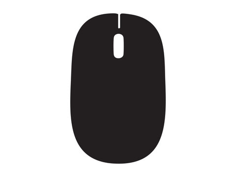 Black silhouette of computer mouse isolated on white background, graphic illustration. concept of computer accessory, office tool, technology device, icon, logo, design element