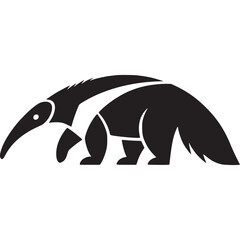Poster - A stylized black anteater with a long snout walking on a white background in a simple illustration on transparent background
