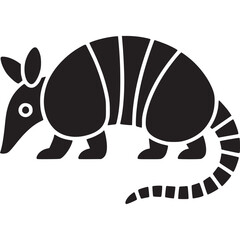 Poster - A simple black and white illustration of an armadillo with segmented shell and tail on white background on transparent background