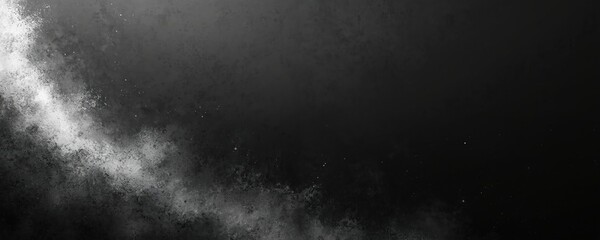 Poster - Abstract banner design featuring dark grainy background with dynamic white shapes, noise texture. Monochrome greyscale illustration offers subtle glow, blurred elements, perfect for futuristic