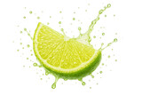 Juicy lime slice with splash effect isolated on white background
