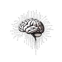 Aufkleber - illustration of a human brain connected to circuit board elements on transparent background