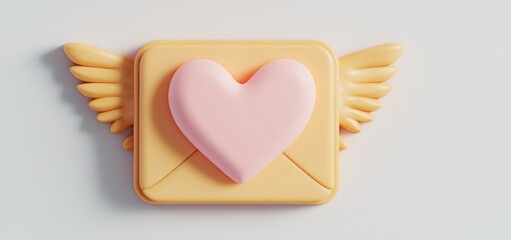 Poster - A vacant paper scroll is depicted with red heart wings in a 3D icon element illustration