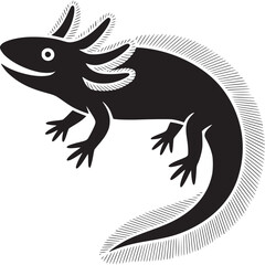 Poster - Illustration of a black axolotl with gills and tail on a white background in a stylized design on transparent background