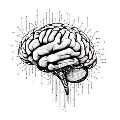 Poster - a detailed anatomical illustration of a human brain with circuit connections isolated on transparent background
