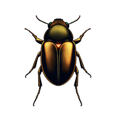Poster - a golden beetle with a glowing heart displaying intricate details beautifully on transparent background