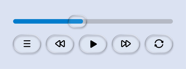 Poster - Liquid glass vector media player with progress bar and control buttons. Digital interface element for audio or video playing.