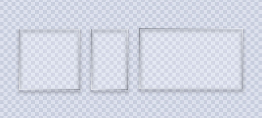 Aufkleber - Set of three transparent glass frames for display. Liquid glass vector design for user interface elements and abstract art.