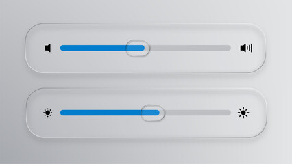 Fototapete - White liquid glass vector volume and brightness sliders. UI UX design element for sound control and display adjustment. Clear interface button symbol.