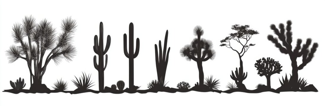 The image features hand-drawn desert plants and a cactus silhouette, both rendered in black against a white backdrop