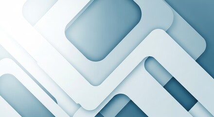 Poster - Abstract geometric background with overlapping rounded squares and soft blue and white gradients creating depth and shadow