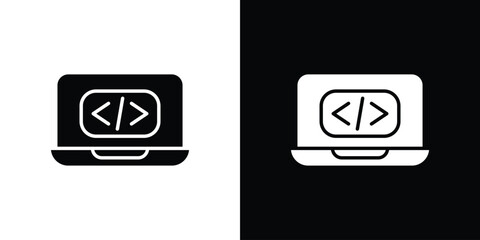 Web Code icon symbol in black and white color. Silhouette Styles.