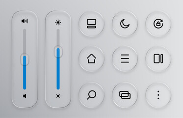 Aufkleber - Liquid glass interface with control buttons and sliders for sound and brightness adjustment for user experience.