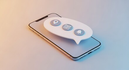 Poster - Smartphone with chat bubble icons of location calendar and notification on a soft colored surface