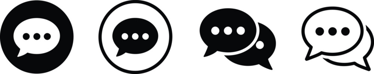 Leinwandbilder - Set of four black speech bubble icons with three dots inside on white background