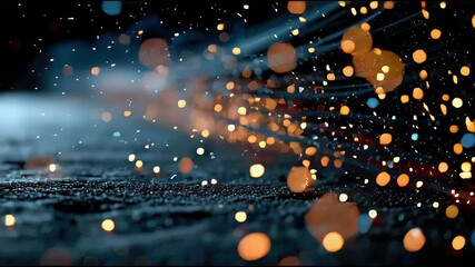 Poster - Abstract glowing orange particles scattered across a dark textured surface, creating a vivid sense of energy and motion