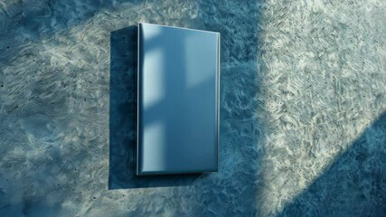 Poster - Dark Blue Mockup on Concrete Wall: A sleek, dark blue rectangle mockup elegantly displayed against a textured concrete wall, with sunlight casting subtle shadows.