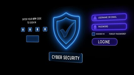 Cybersecurity with OTP and Data Protection concept on the transparent background.  Using two-factor authentication, for Protect your business and financial information from cyber attacks. 4k video. 