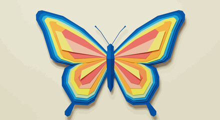 Poster - Creative layered paper art: Colorful butterfly illustration against a soft beige background