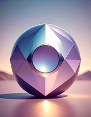 Poster - Metallic Geometric Sphere with Polygon Facets on a Blurred Landscape Backdrop
